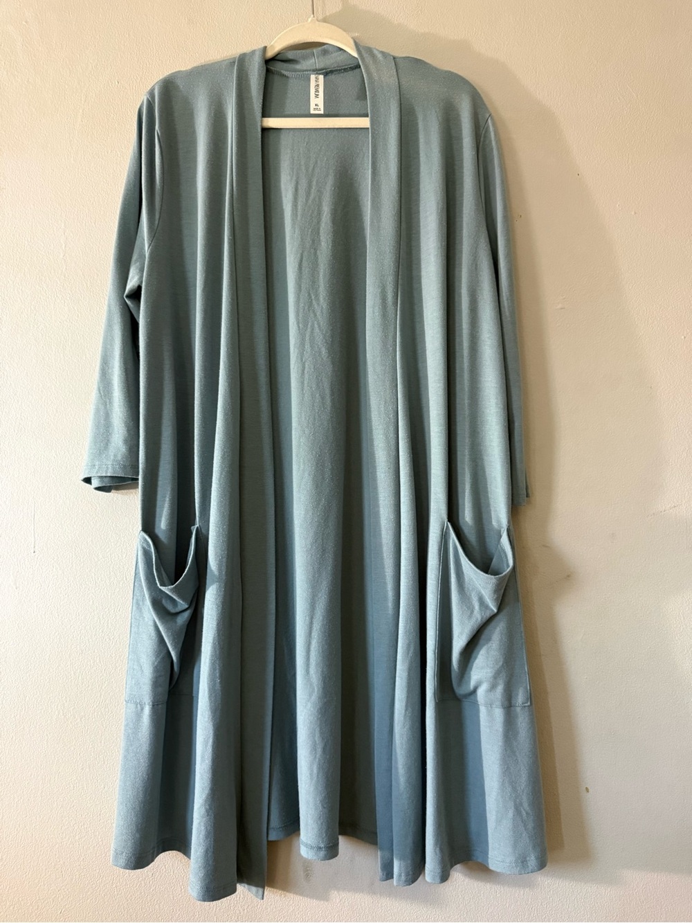 Zenana Premium XL Dusty Blue Longline Duster Cardigan Open Front Pockets Coastal - Picture 2 of 6